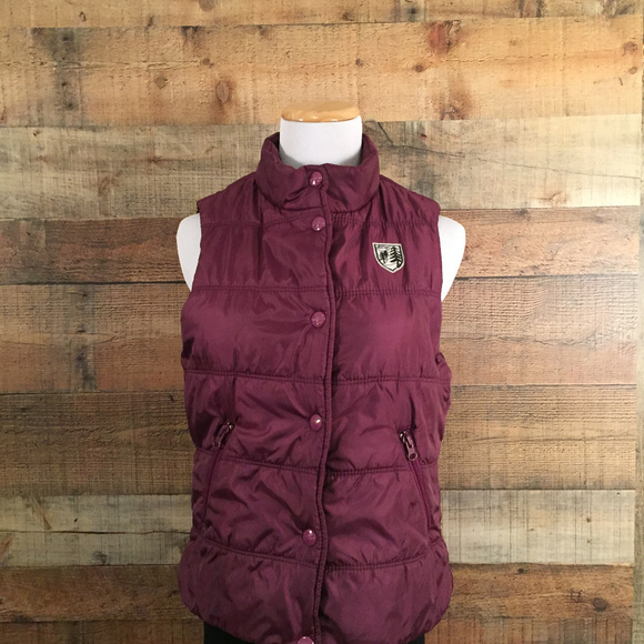 American Eagle Puffer Vest Jr Size M Plum Polyfill - Picture 5 of 8